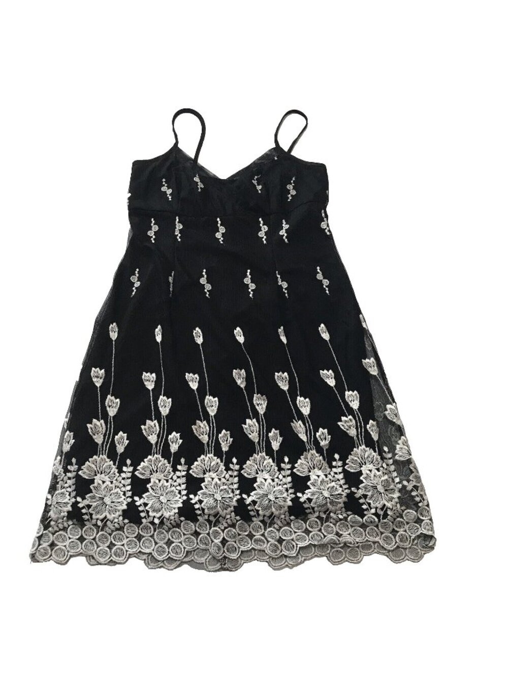 VTG Maria Bonita Dress Medium Mini Babydoll Black White Mesh Floral Y2K 90s USA